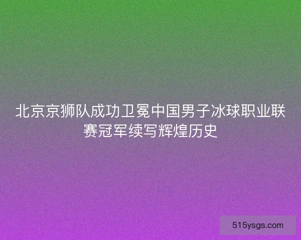 北京京狮队成功卫冕中国男子冰球职业联赛冠军续写辉煌历史